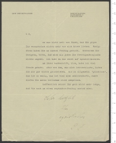 Brief von Lion Feuchtwanger an Ise Gropius