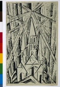 "Programm des Staatlichen Bauhauses in Weimar", April 1919, mit Titelblatt "Kathedrale" von Lyonel Feininger